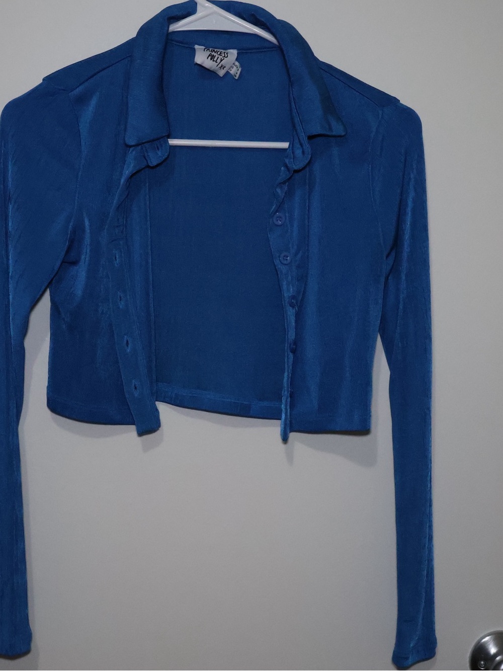 Princess Polly Royal Blue Cropped Button-Up Top